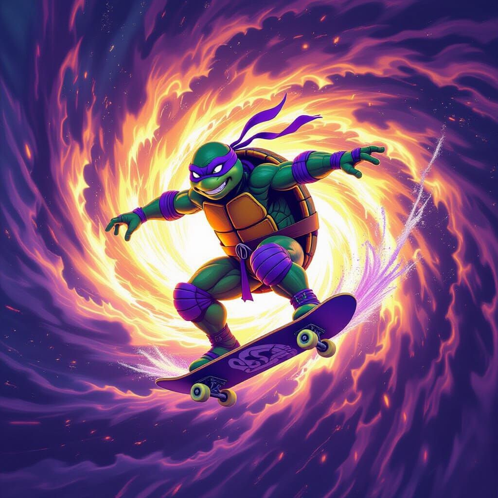 Ninja Turtle Skateboarding in Big Bang Vortex