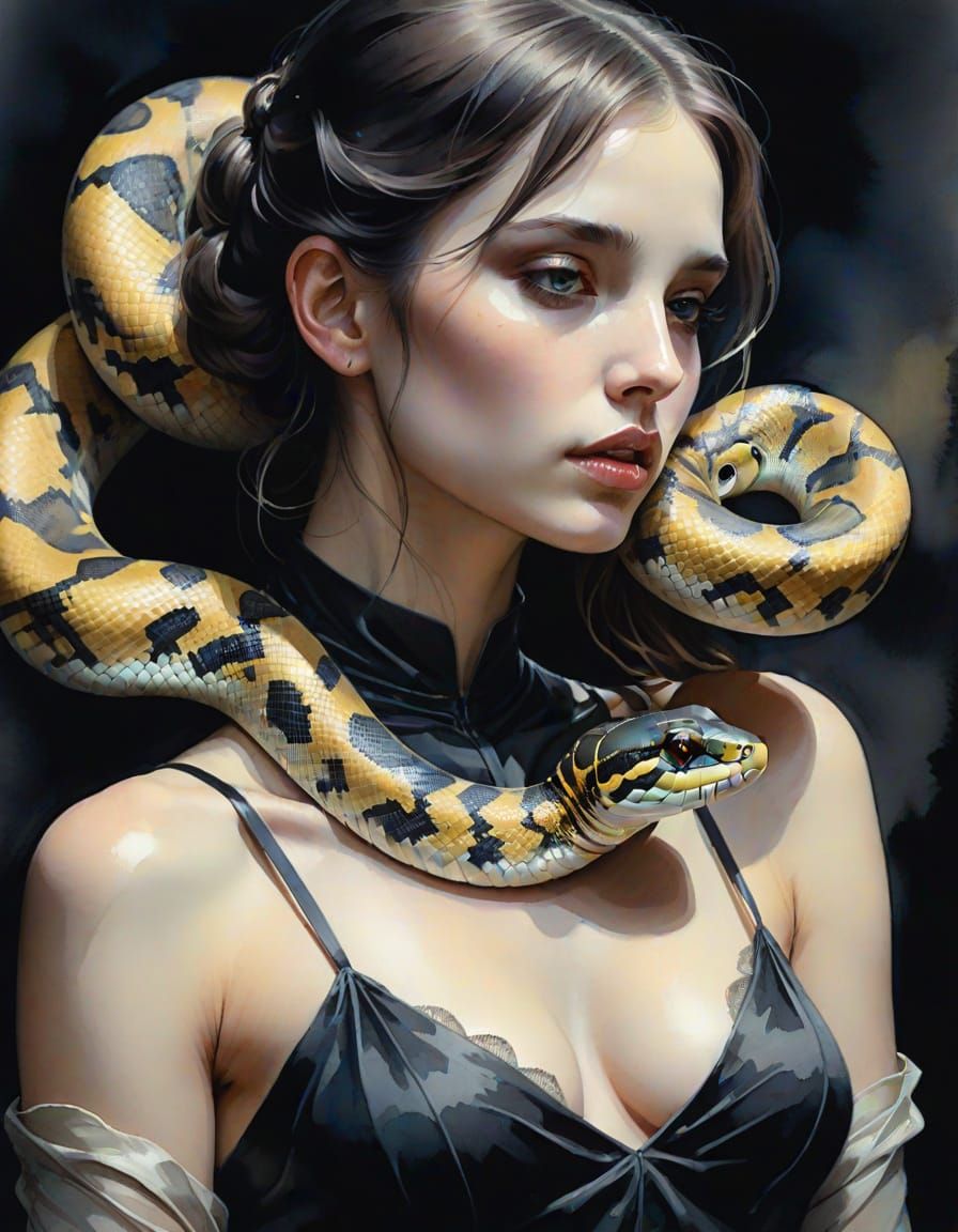 Ethereal Woman in Dark Fantasy Watercolor