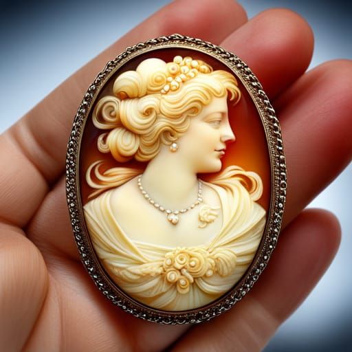 Detailed Ivory Cameo Pendant with Pearl Border