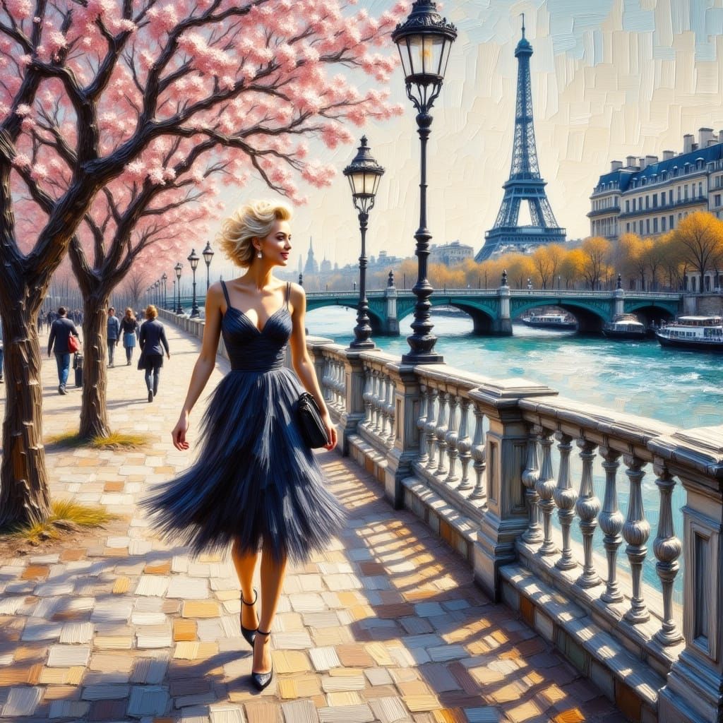 Marilyn Monroe in Parisian Elegance, Thick Brushstrokes and ...