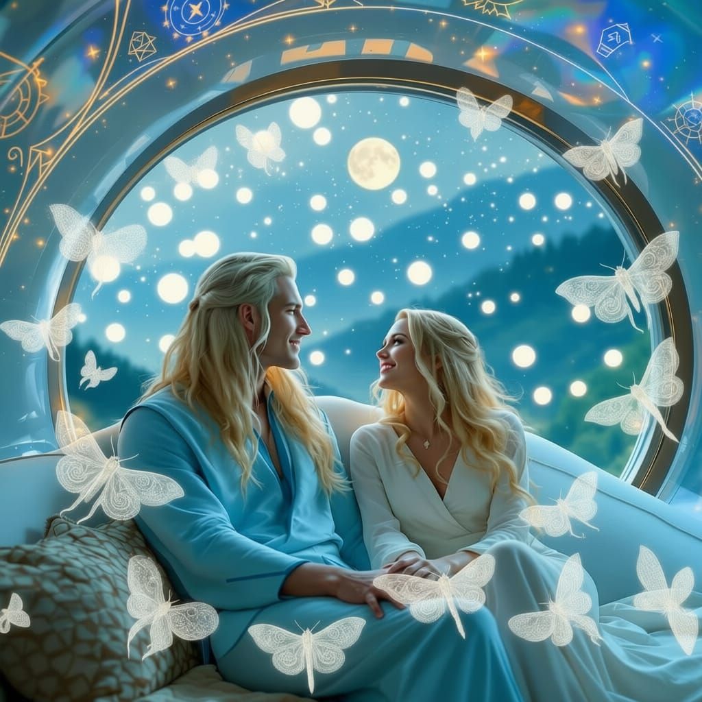 Ghostly Luna Moths Surround Couple in Moonlight