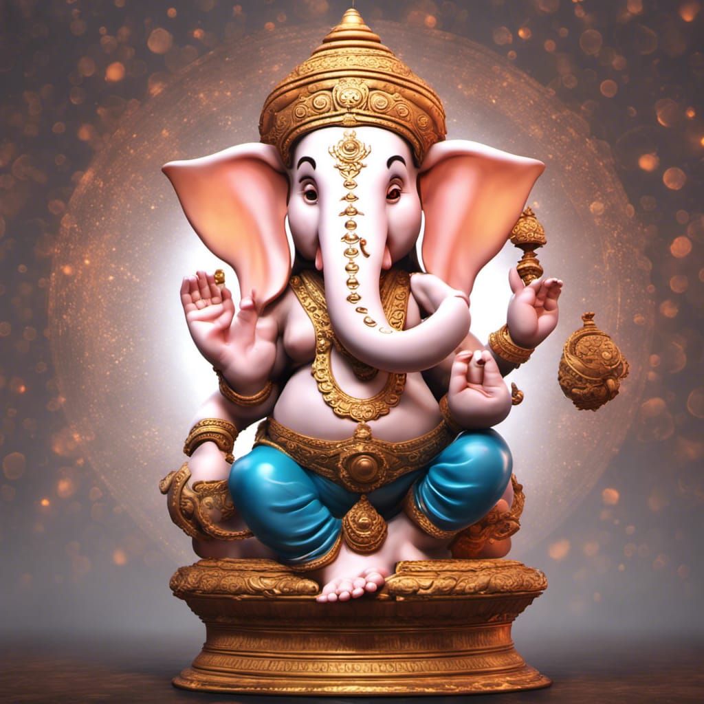 Vibrant Ganesha Statue in 3D Digital Art