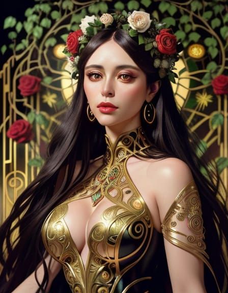 Art Nouveau Woman in Roses and Vines