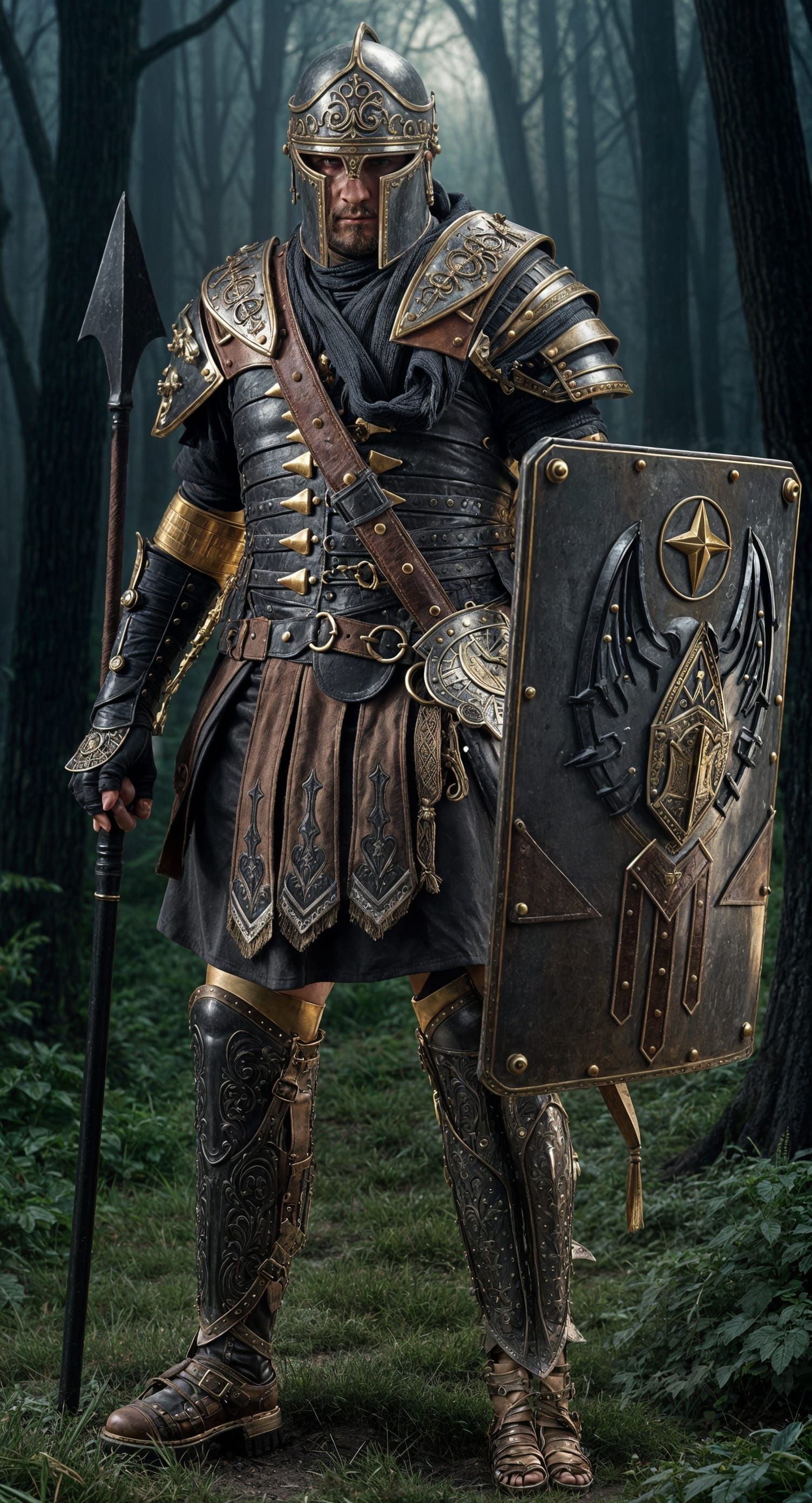 Roman Warrior in Blackened Steel Armor