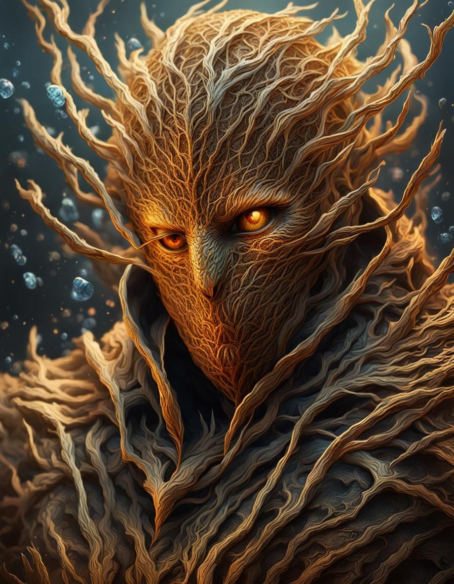 Hyperrealistic Portrait with Tawny Skin and Web Hair