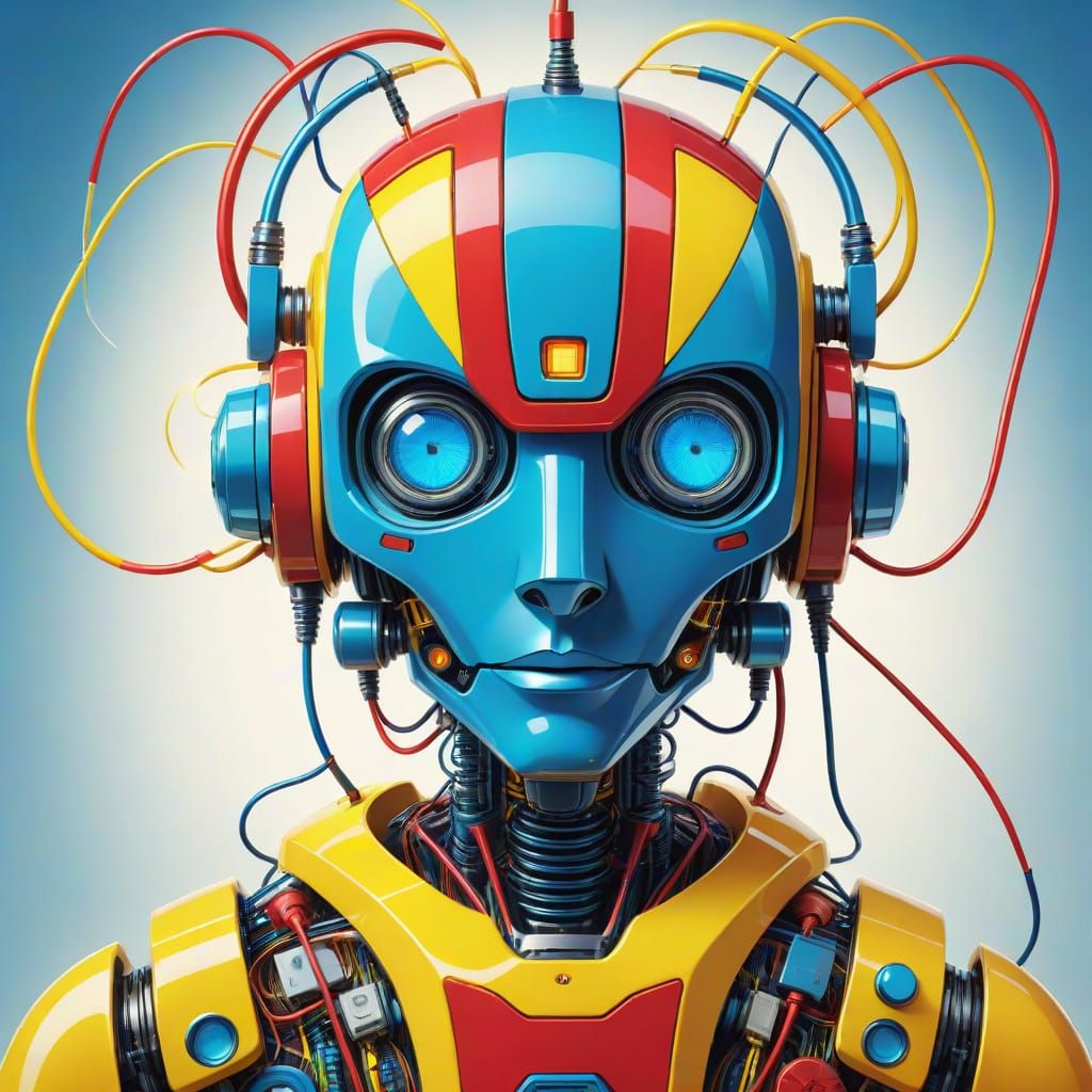 Retro-Futurist Robot Portrait in Pop Art Style