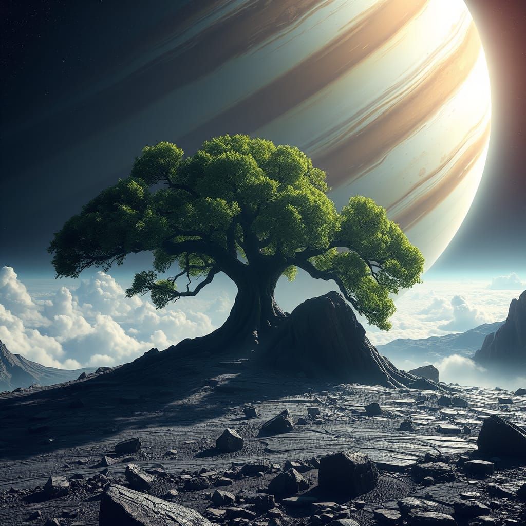 Gigantic Tree on Jupiter in Sci-Fi Style