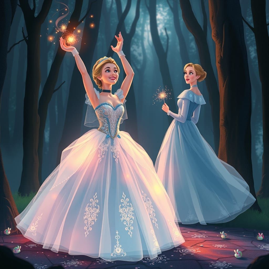 Cinderella's Magical Transformation in Mystical Forest