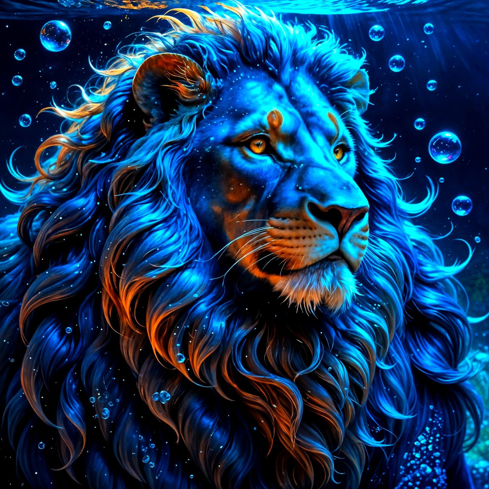Regal Lion Underwater Portrait in Romanticism Style