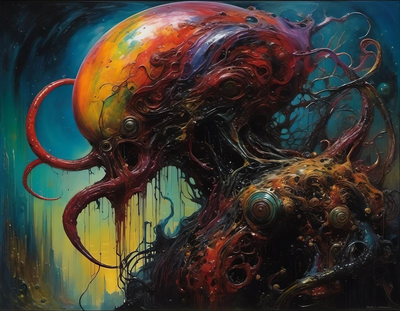 Cyberpunk Cthulhu Nebula in Expressionist Oil Painting