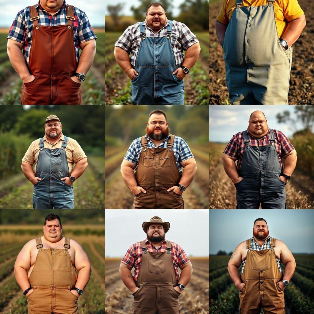 Chubby Buff Farmer with Overalls and Two Watches