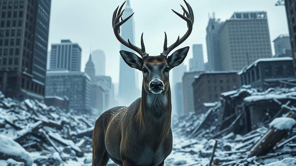 Majestic Stag in Shattered Manhattan