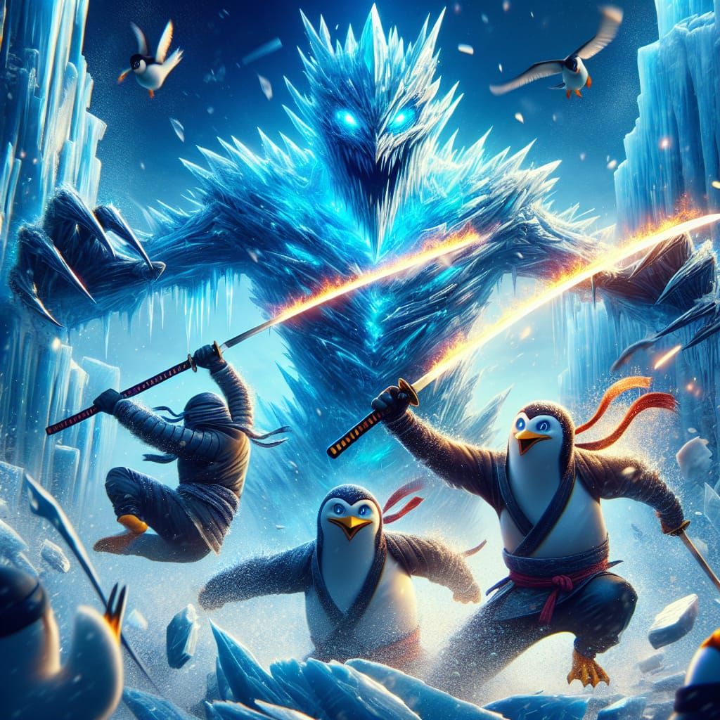 Penguin Ninjas Versus Colossal Ice Monster