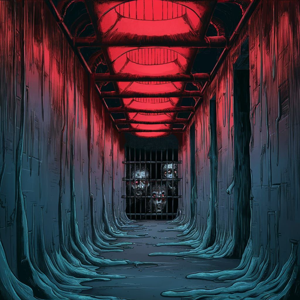 Eerie Sewer Illustration with Sinister Faces