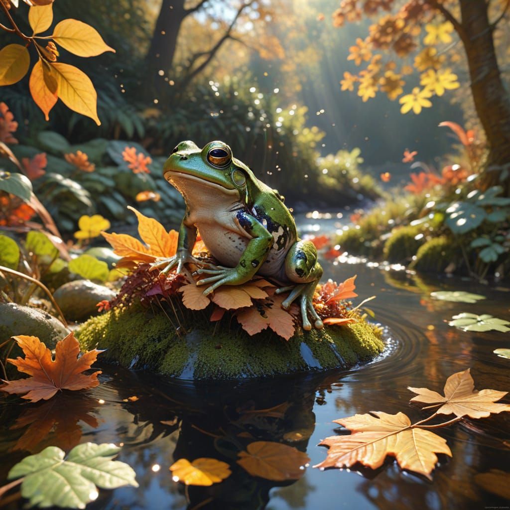 Whimsical Frogs Leap Through Vibrant Autumn Leaves