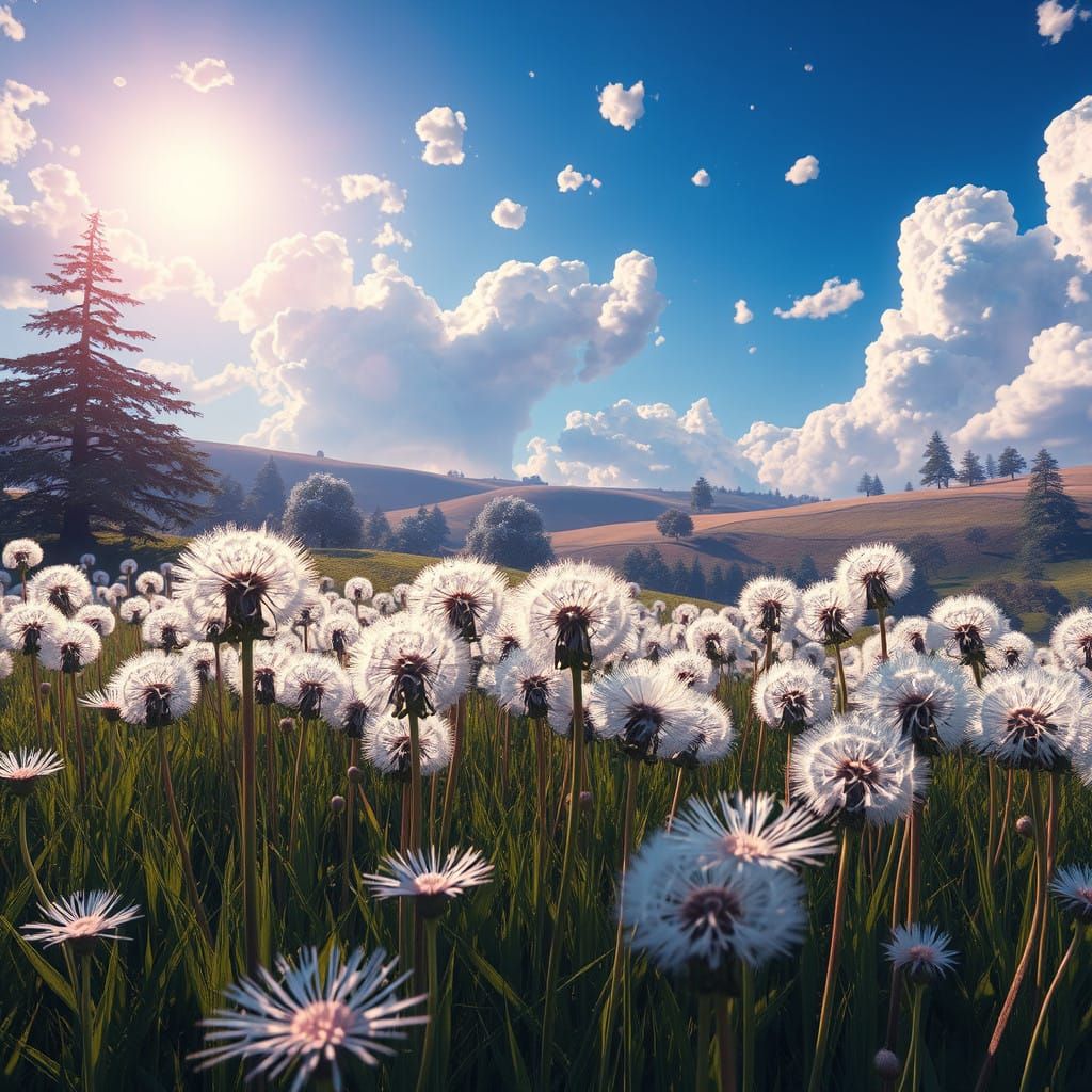 Whimsical Dandelion Field in Vibrant Unreal Engine 5 Art