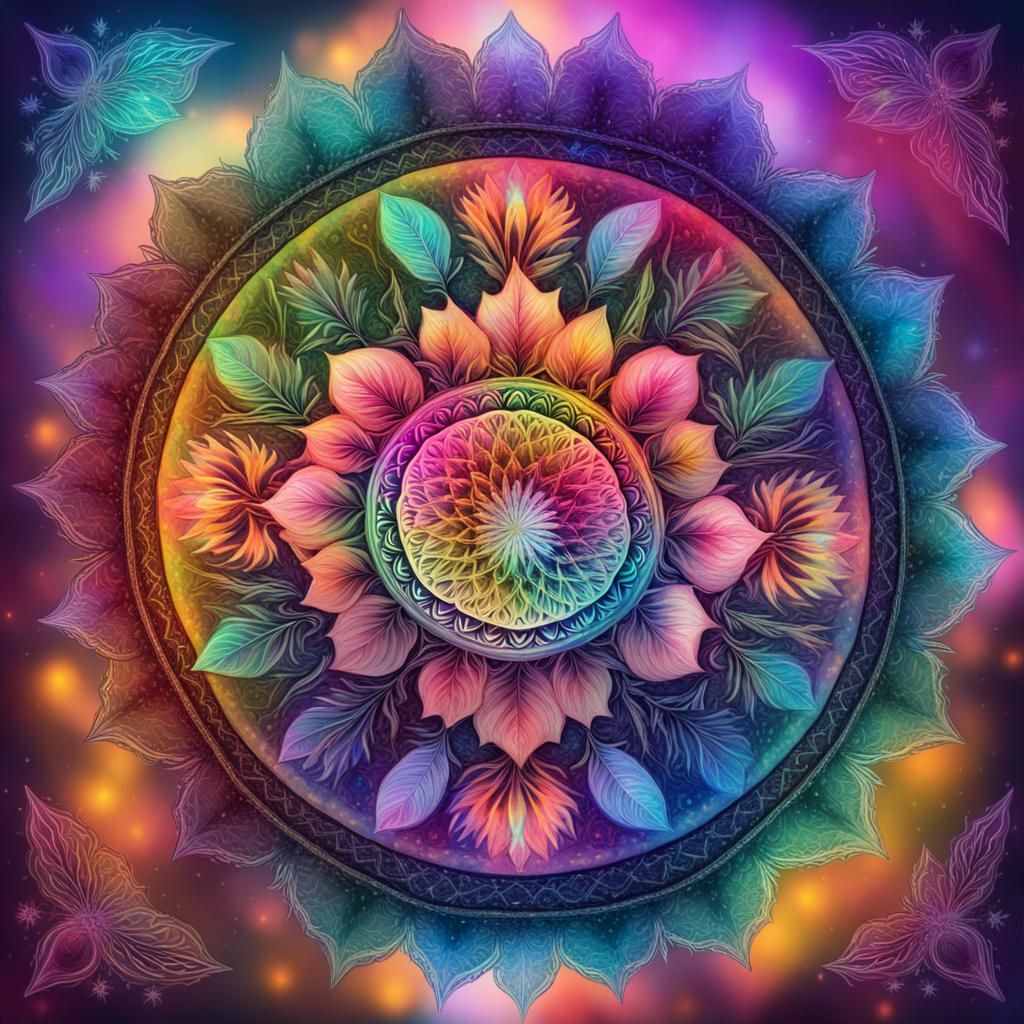 Colorful Cannabis Mandala in Astral Cosmic Style