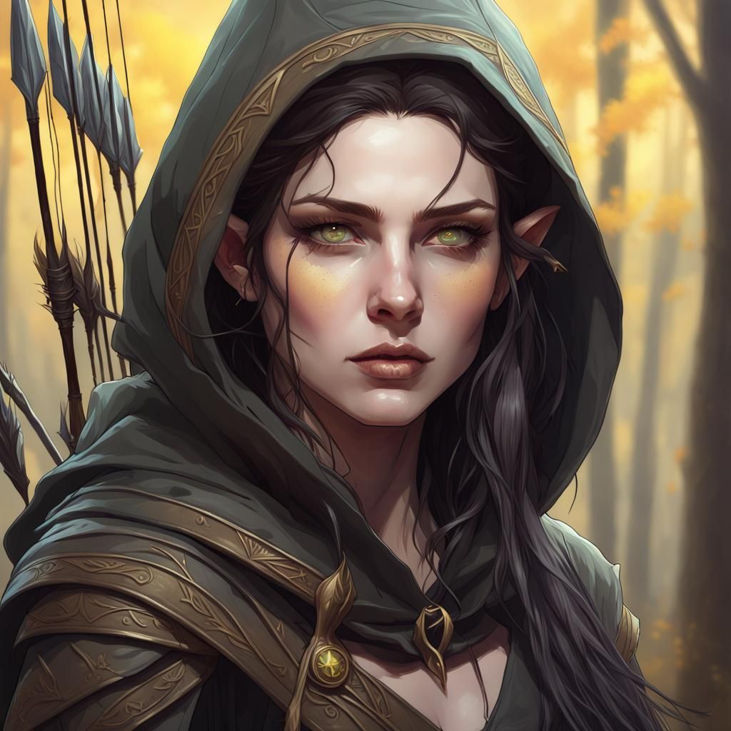 Gothic Wood Elf Archer Portrait in Hyperdetailed Style