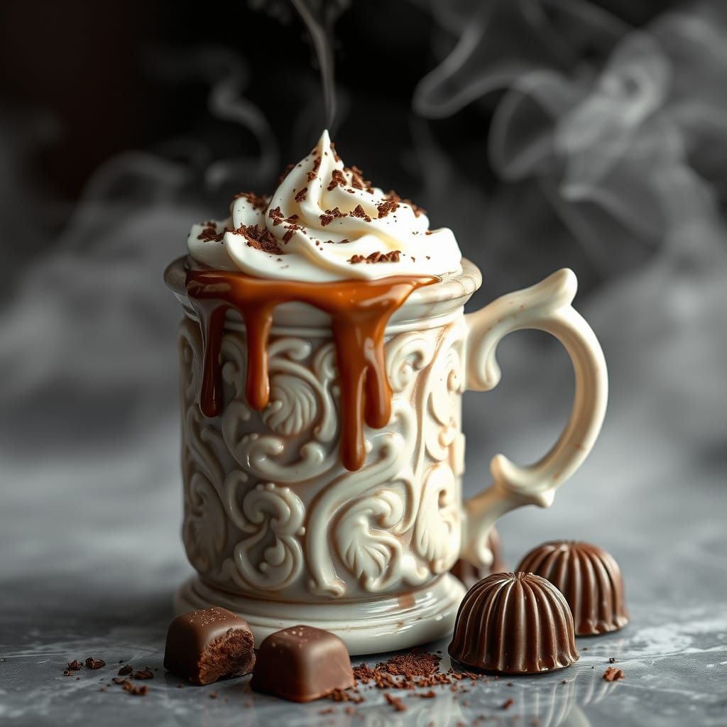 A Marble Mug Overflowing with Hot Chocolate and Magical Whim...