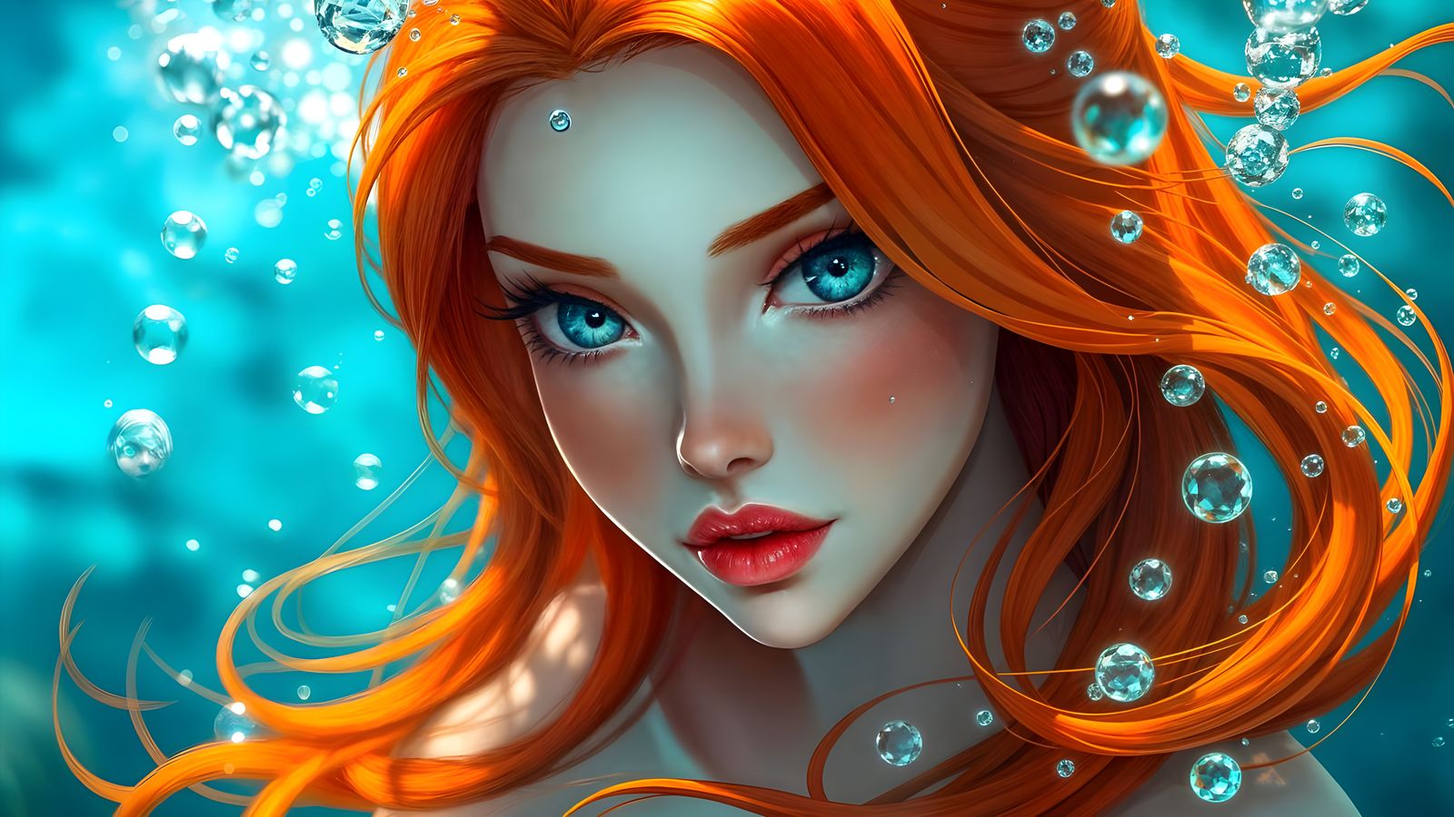 Anime-Style Mermaid Woman in Vibrant Underwater Scene