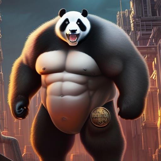 Muscular Panda Giantess Bodybuilder: Detailed Matte Painting