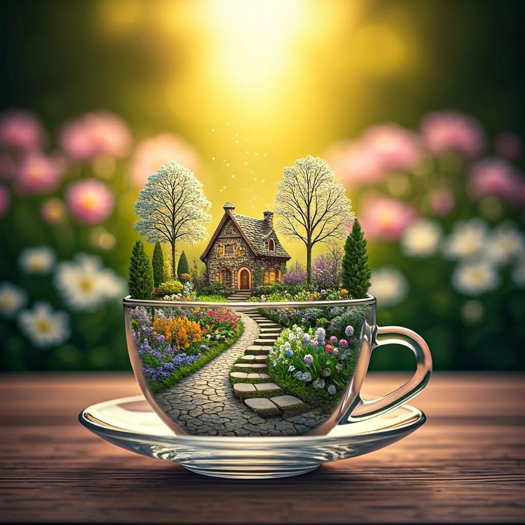 Tiny Village Thrives Inside Glass Teacup