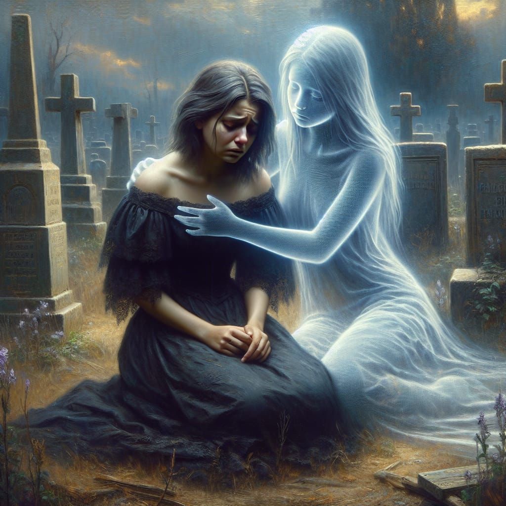 Ethereal Embrace: A Mother's Grief in Oil Painting
