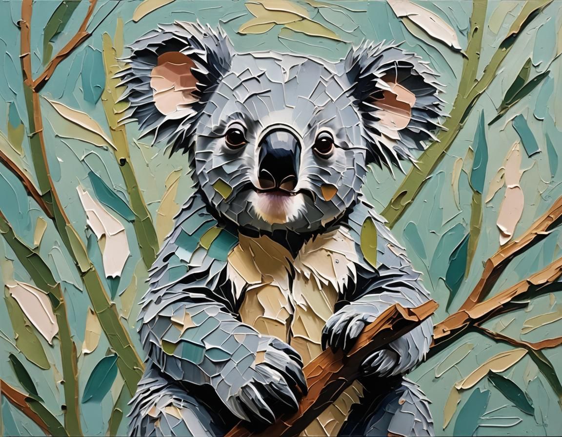Koala in Impasto Style with Thick Paint