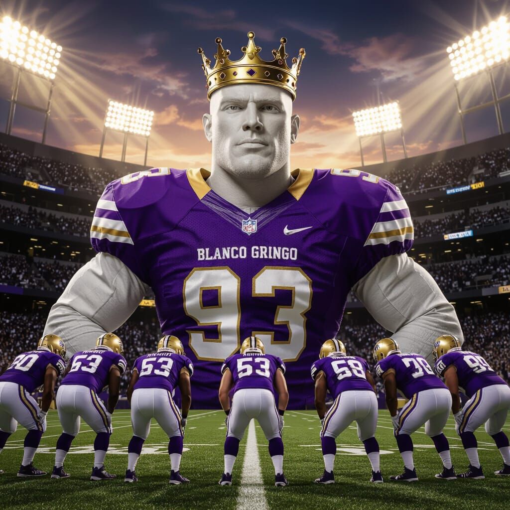 American Football Giant King Blanco Gringo Crowned in Purple...