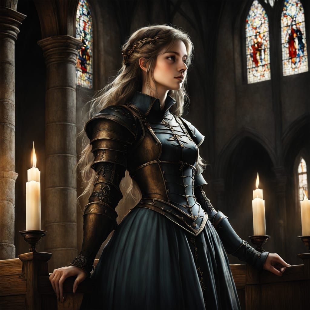 Girl in a Gothic Chapel Scene