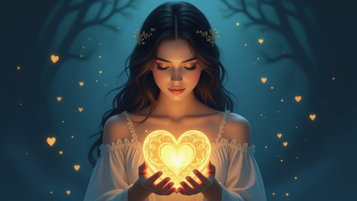 Ethereal Woman with Mystical Heart in Dreamy Style