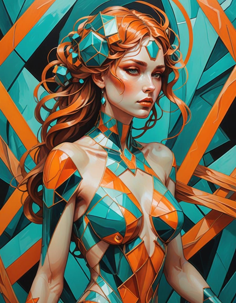 Surreal Geometric Figures in Orange and Teal