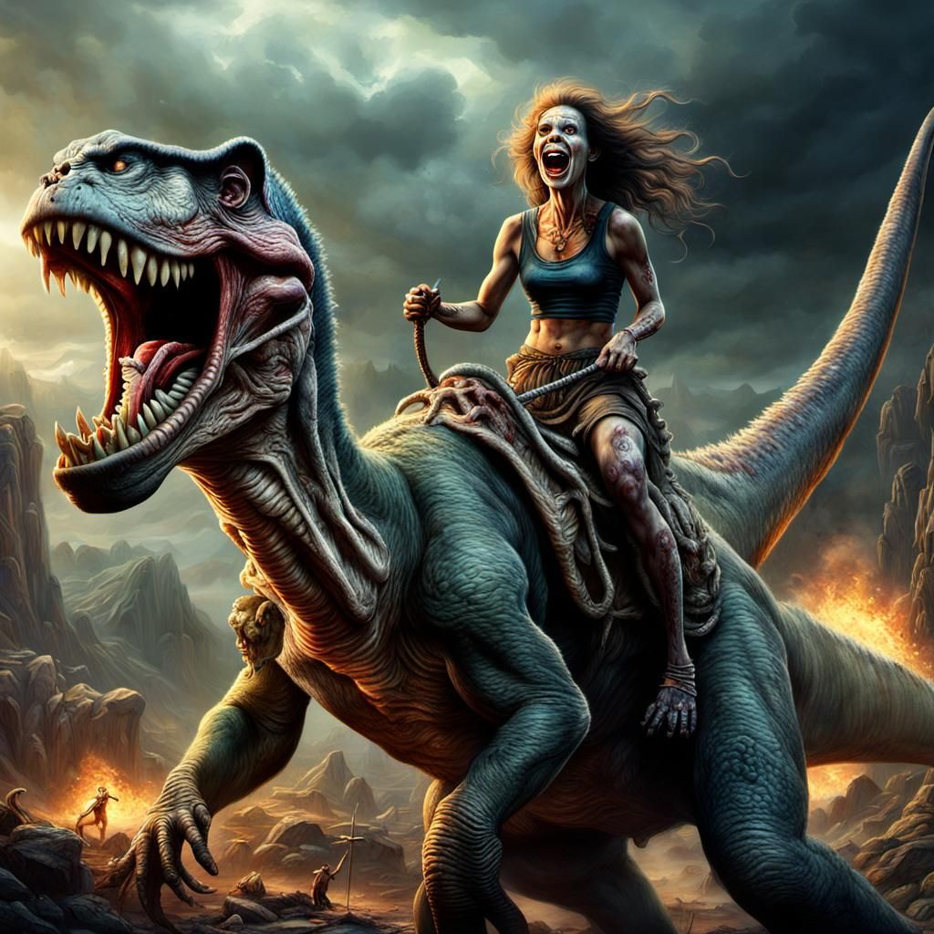 Zombie Brontosaurus Rider: A Maximalist Digital Painting