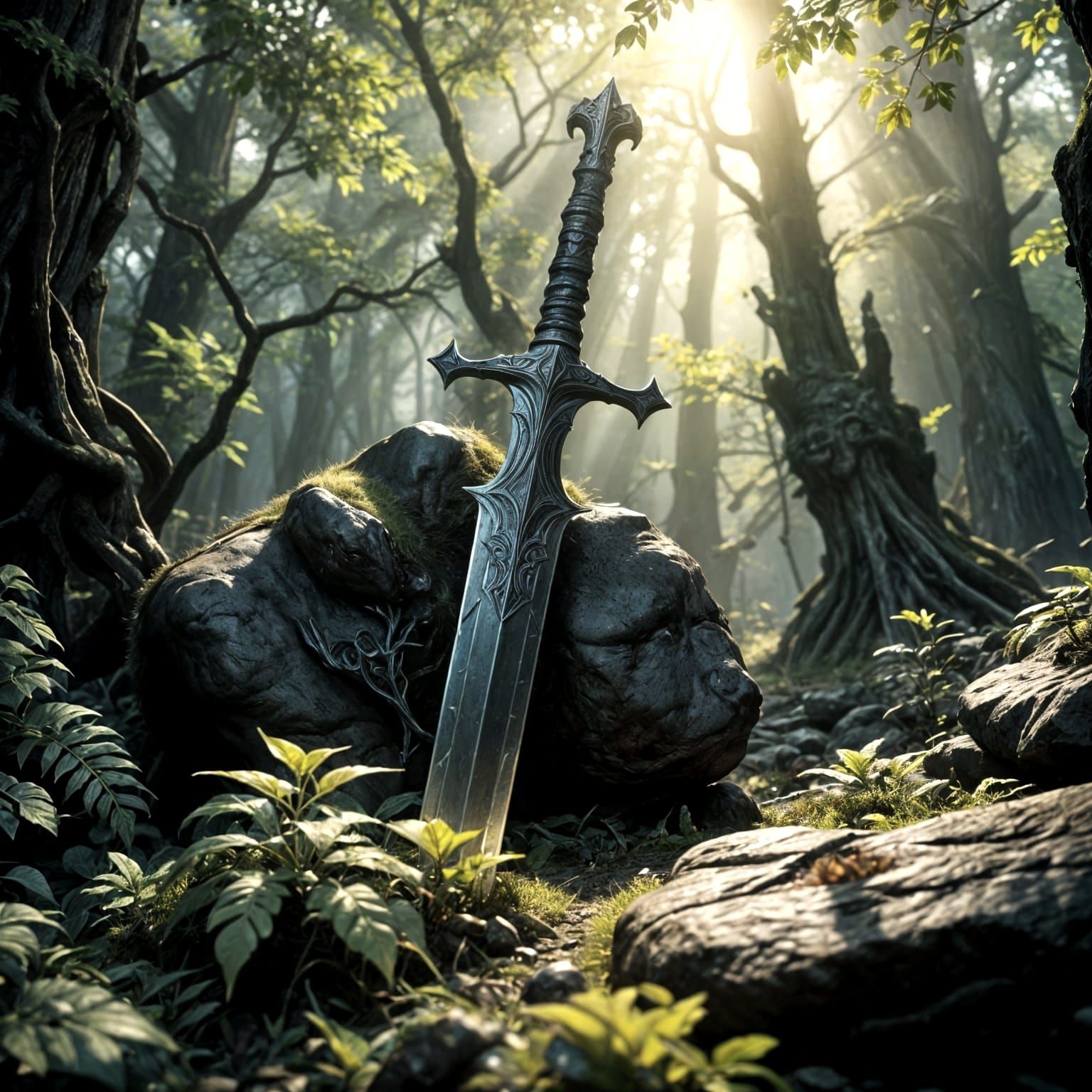 Epic Dark Fantasy Sword in Realistic Medieval Style