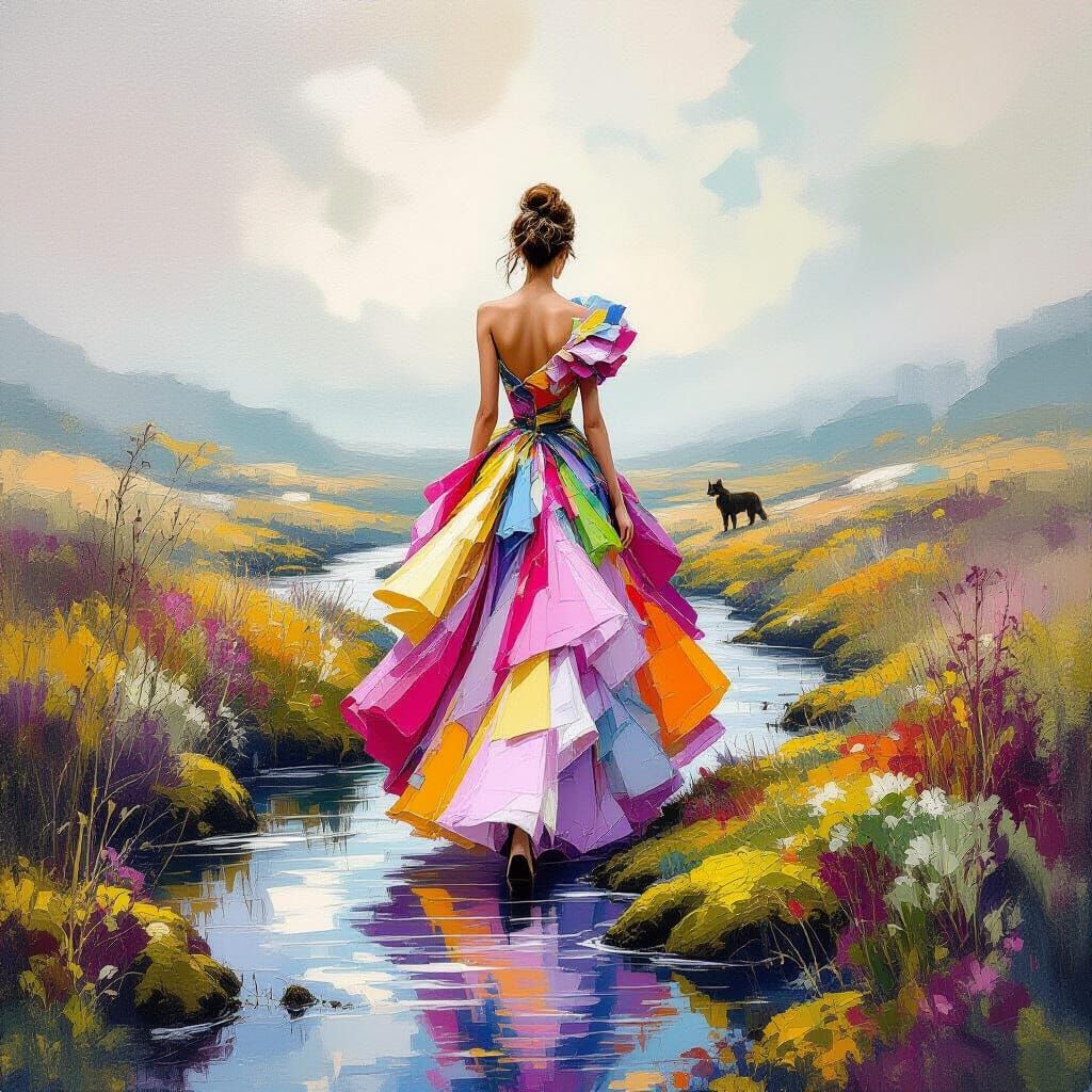 Fashionista in Dreamy Scandinavian Landscape Neo-Impressioni...