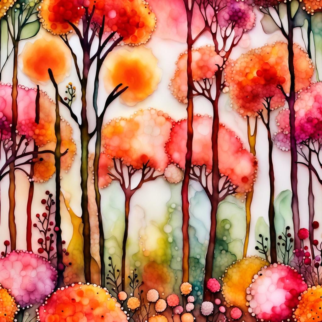 Whimsical Wild Garden in Watercolor and Alcohol Inks