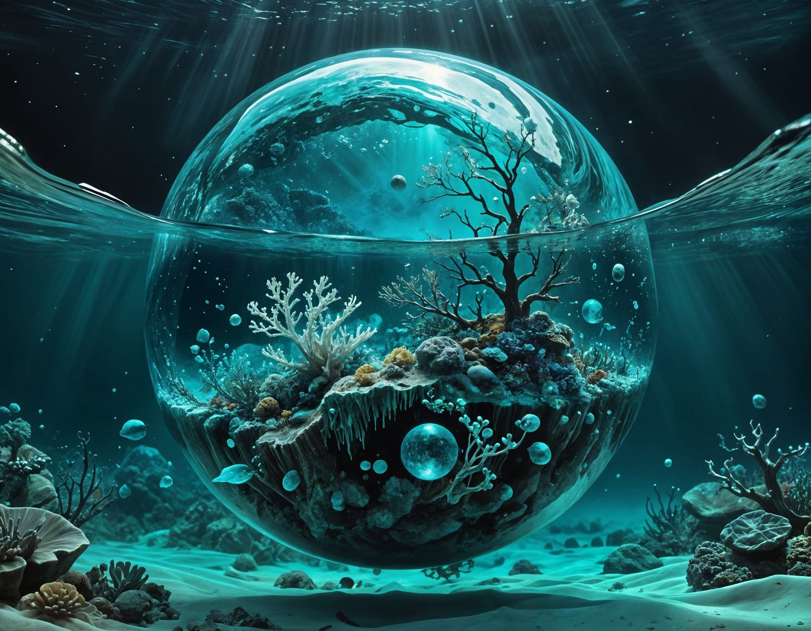 Underwater Moon Lost in Cosmic Turquoise Coralscape