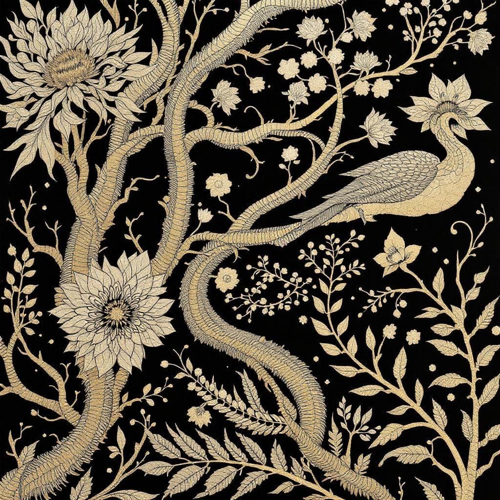 Metallic Botanical Forms in Art Nouveau Style