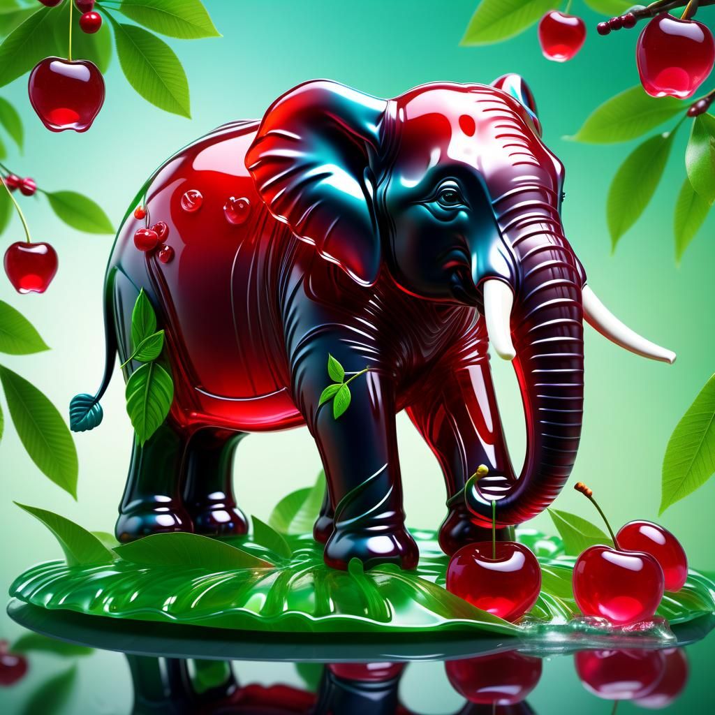 Jelly Elephant's Cherry Feast: A Bright Jelly Art Design