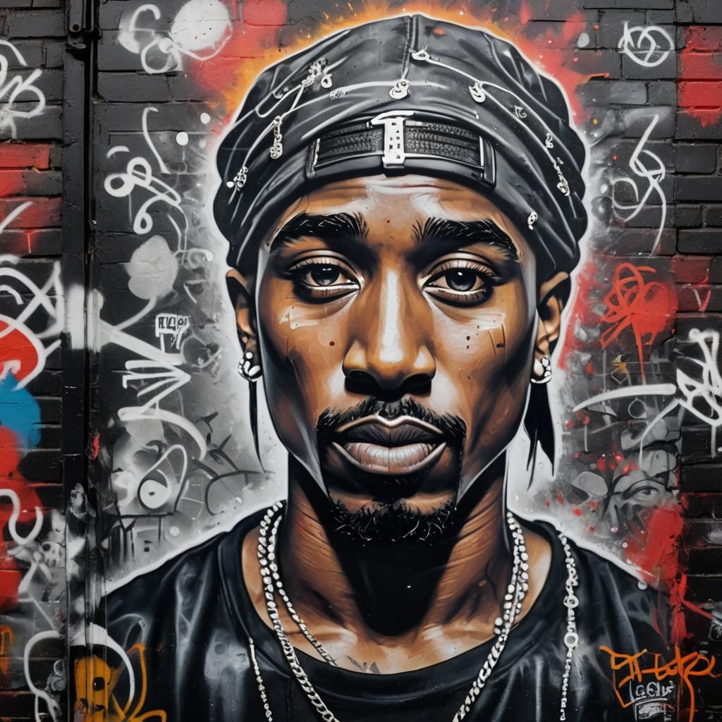Vibrant Graffiti Portrait of Tupac Shakur