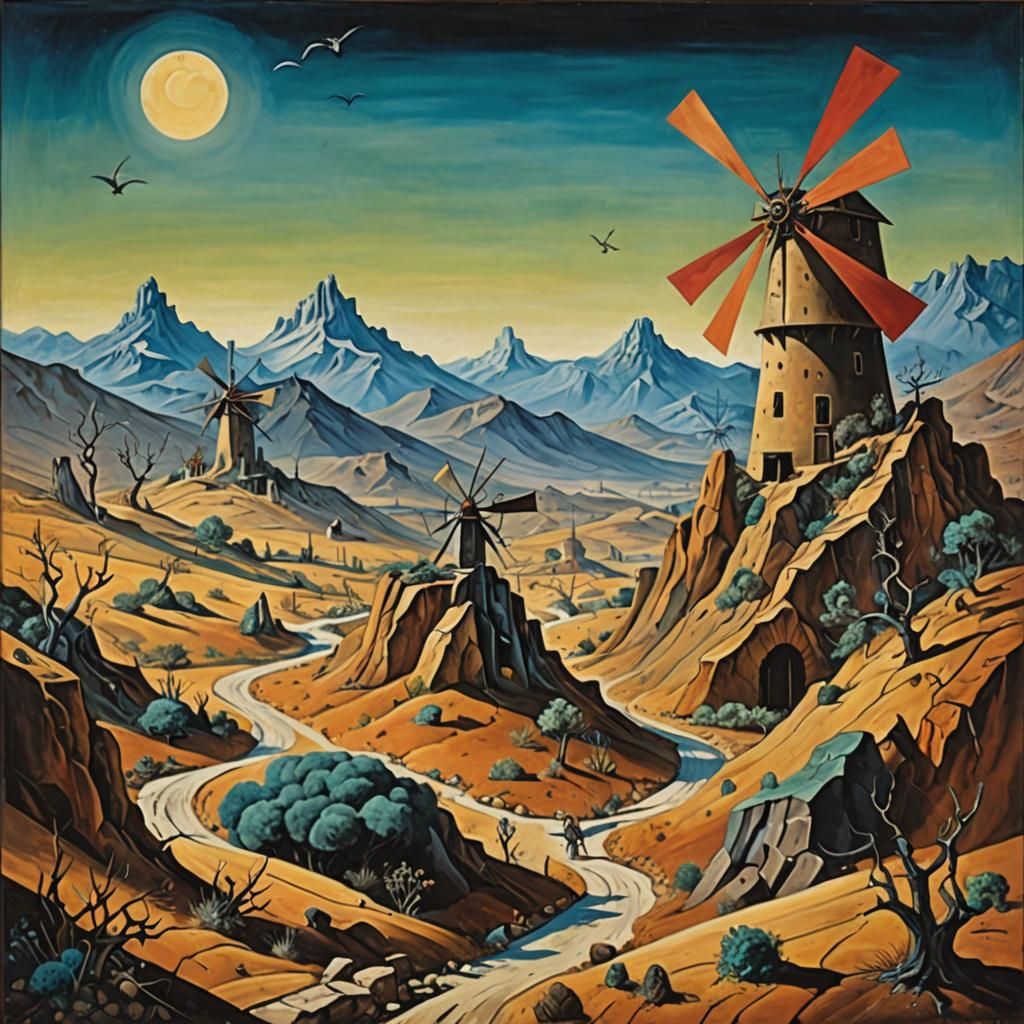 Surreal Spanish Sierra Landscape with Windmill