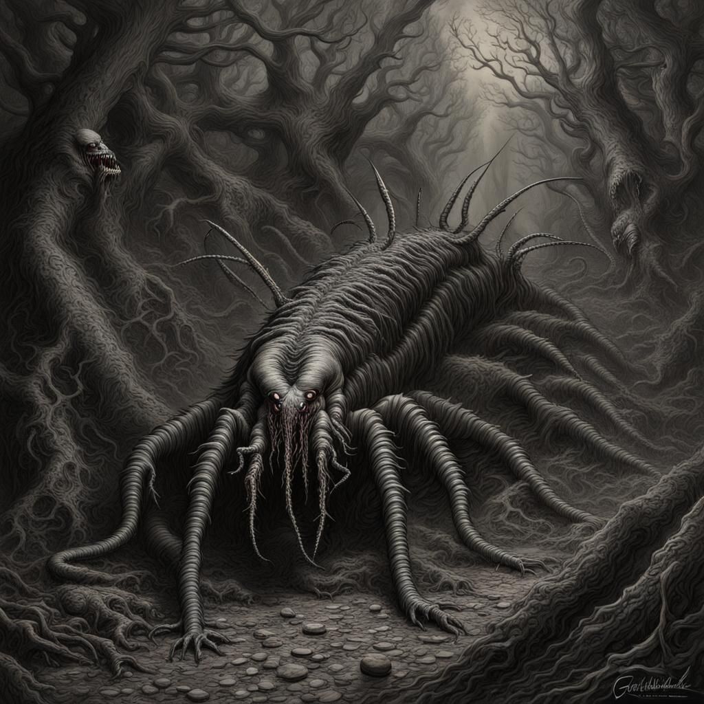 Nightmarish Centipede Creature in Sinister Style
