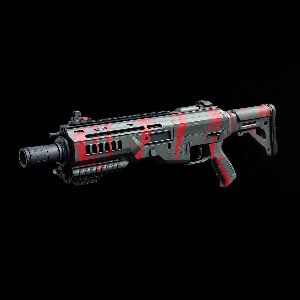 Weathered Futuristic Gun in Blood Red Camouflage