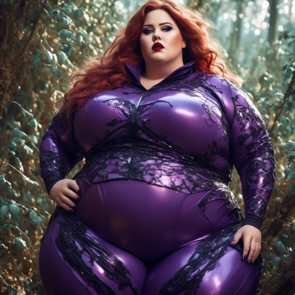 Curvy Woman in Fishnet Catsuit with Bold Makeup