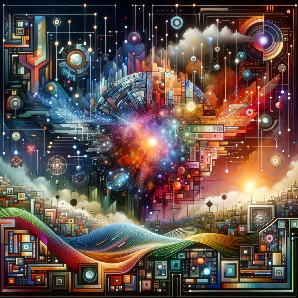 Futuristic AI Landscape with Vibrant Colors and Geometric Sh...