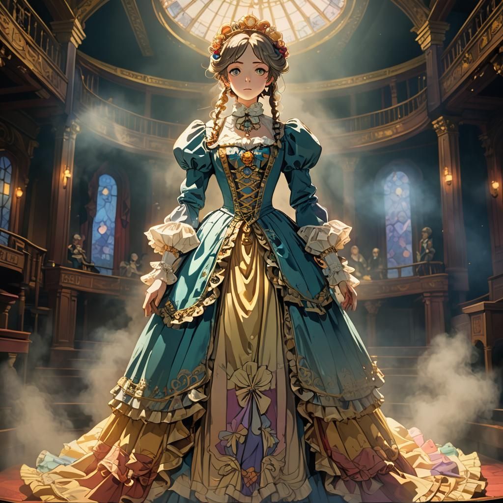 Anime Portrait of Victorian Woman on Stage