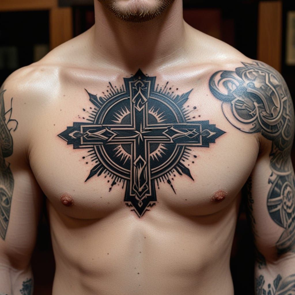 Enigmatic Chest Tattoos Symbolizing Religious Devotion