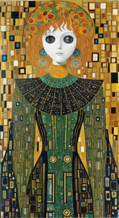 Marigolds, Robot, and Fairy in Geometric Micromosaic