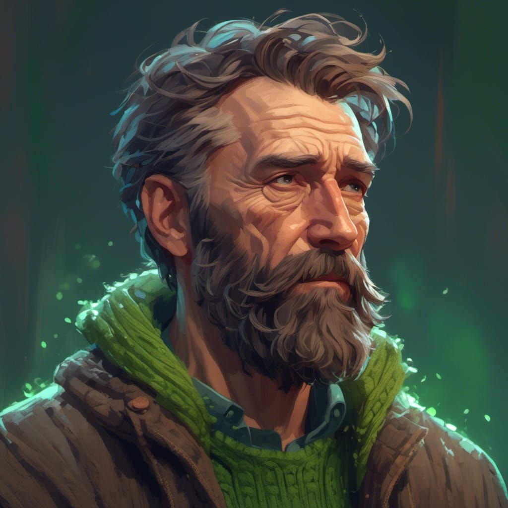 Detailed Portrait of a Man with Beard in Digital Art Style