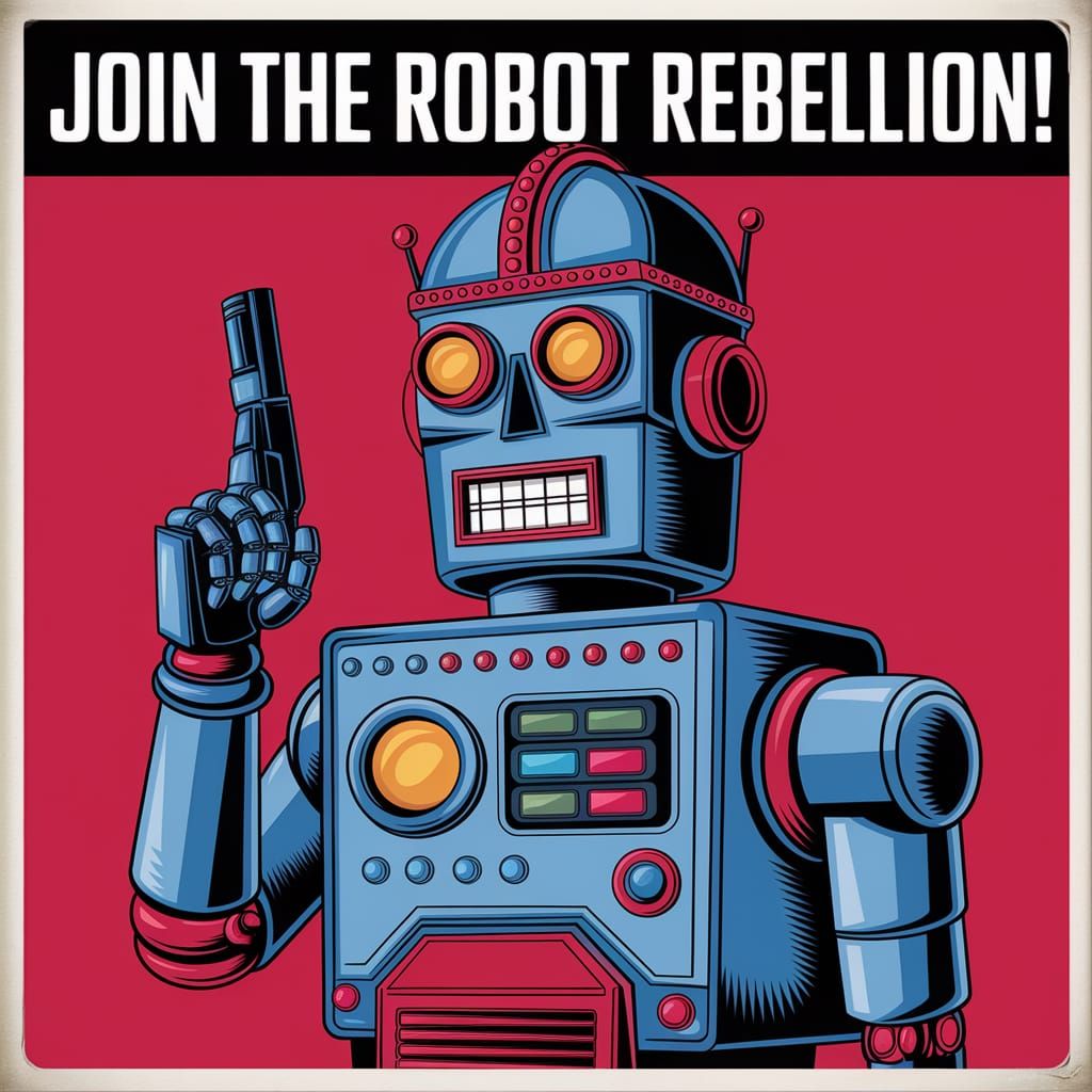 Join the Robot Rebellion: Cyberpunk Propaganda Poster